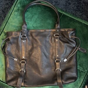 Kenneth Cole Reaction Black Leather Tote/ Lap Top bag